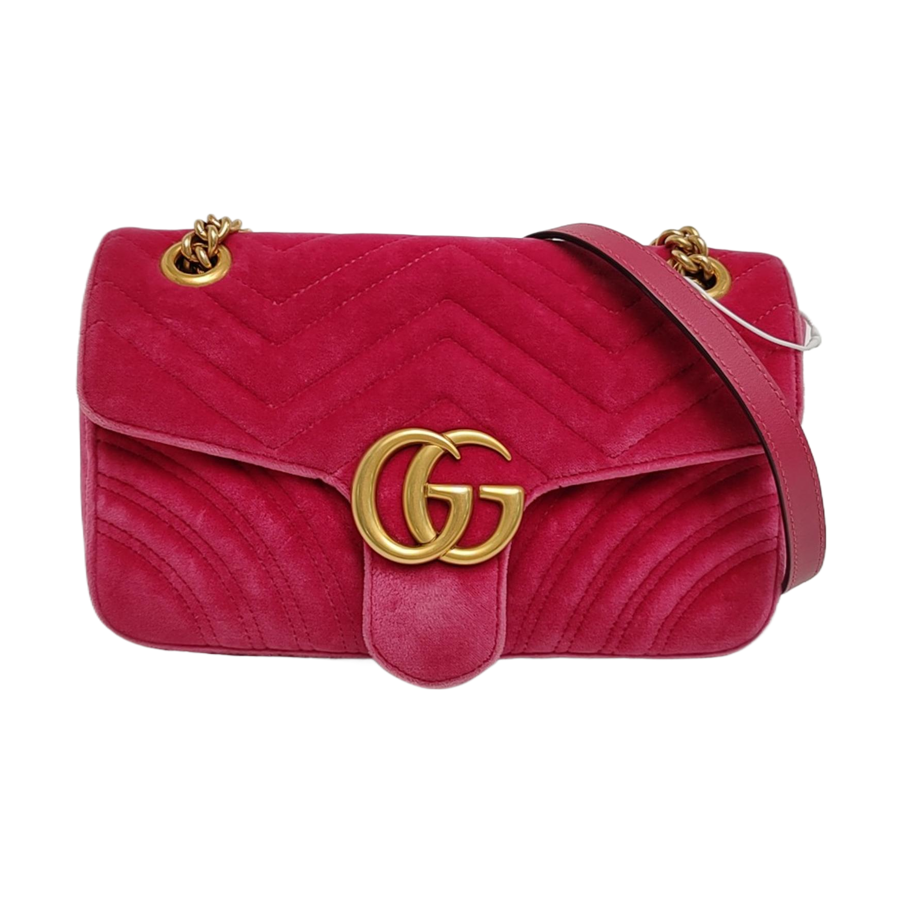 Authenticated pre-owned  GG Marmont Medium Quilted Velvet Pink - Shoulder Bag at Looply