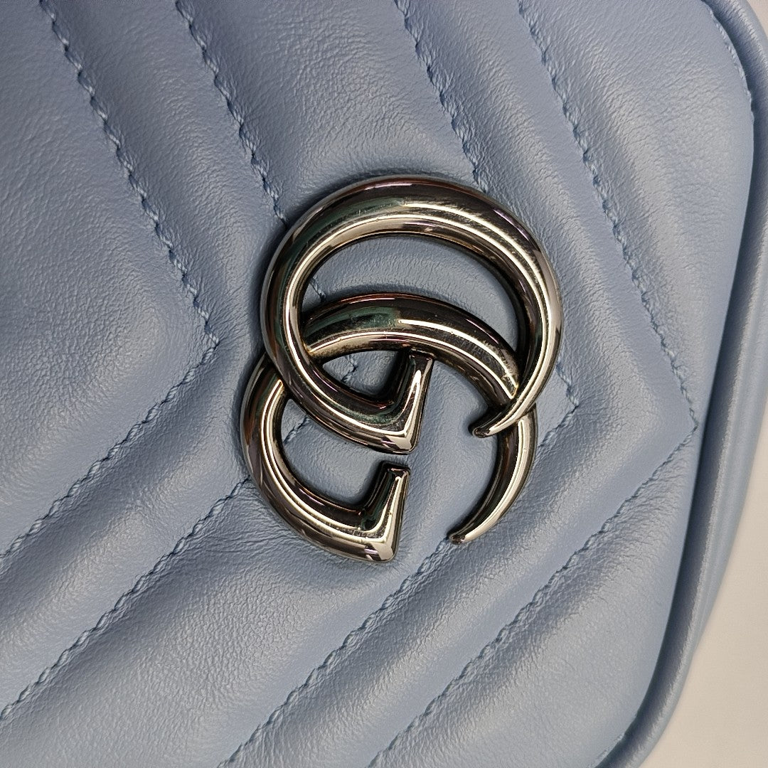 Authenticated pre-owned  GG Marmont Mini Calfskin Blue - Shoulder Bag at Looply