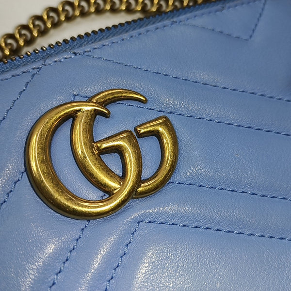 Authenticated pre-owned  GG Marmont Mini Calfskin Blue - Shoulder Bag at Looply