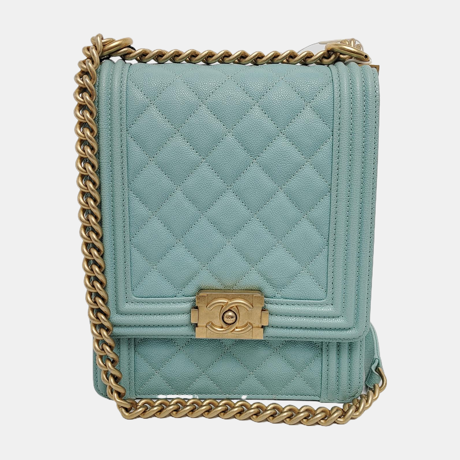 Authenticated pre-owned  Boy Chanel Quilted Grained Calfskin Blue - Crossbody Bag at Looply