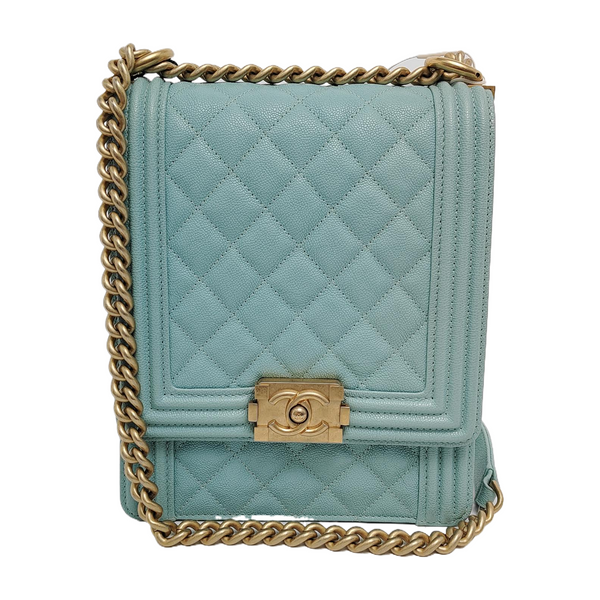 Authenticated pre-owned  Boy Chanel Quilted Grained Calfskin Blue - Crossbody Bag at Looply