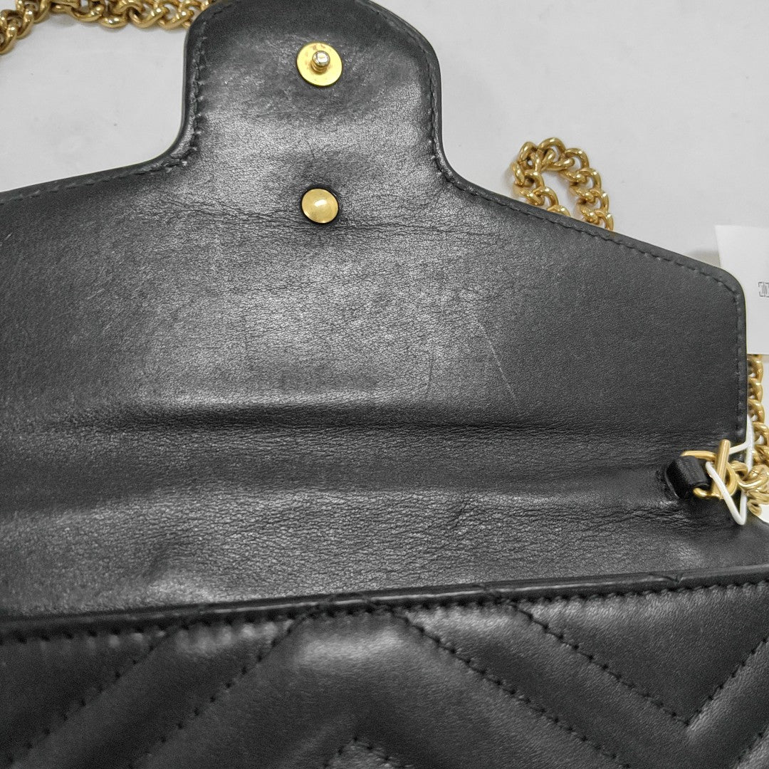 GG Marmont Mini Chevron Calfskin Black