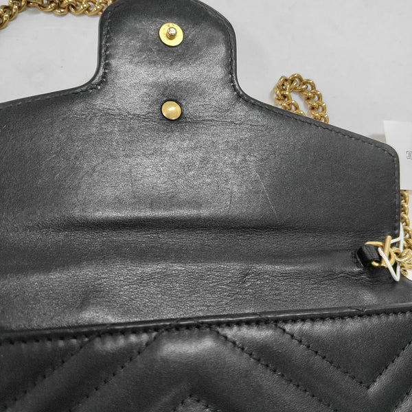 GG Marmont Mini Chevron Calfskin Black