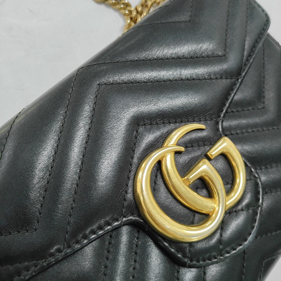 GG Marmont Mini Chevron Calfskin Black
