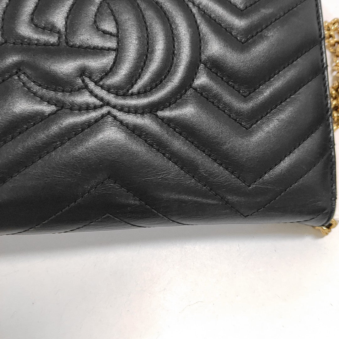 GG Marmont Mini Chevron Calfskin Black