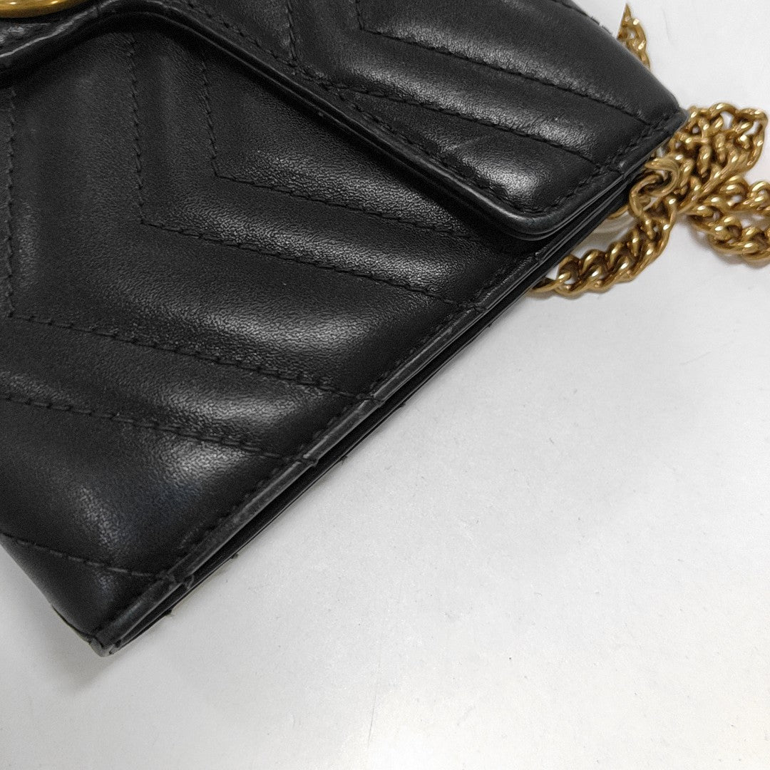 GG Marmont Mini Chevron Calfskin Black