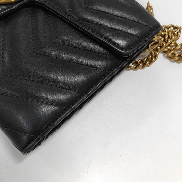 GG Marmont Mini Chevron Calfskin Black