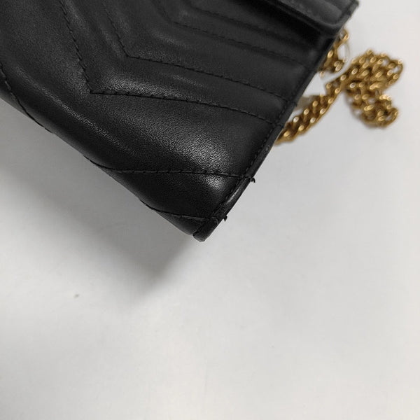 GG Marmont Mini Chevron Calfskin Black