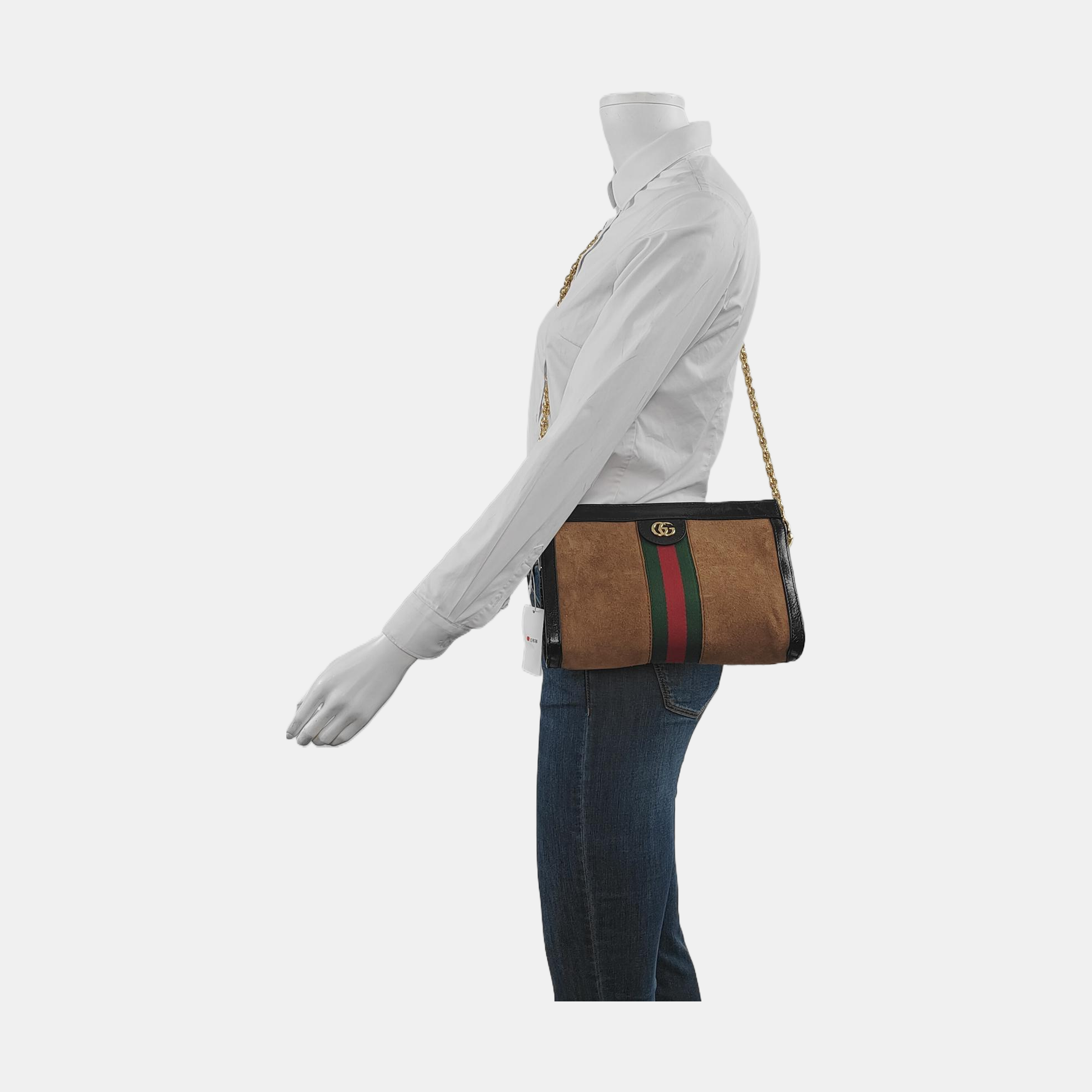 Authenticated pre-owned  Ophidia Small Suede Brown - Shoulder Bag at Looply