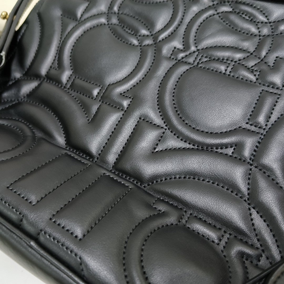 Gancini Quilted Calfskin Black