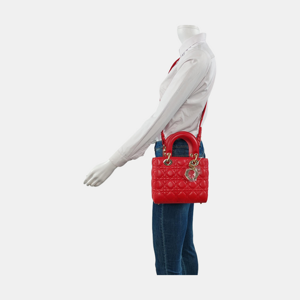 Authenticated pre-owned  Lady Dior Small Lambskin Red - Crossbody Bag at Looply
