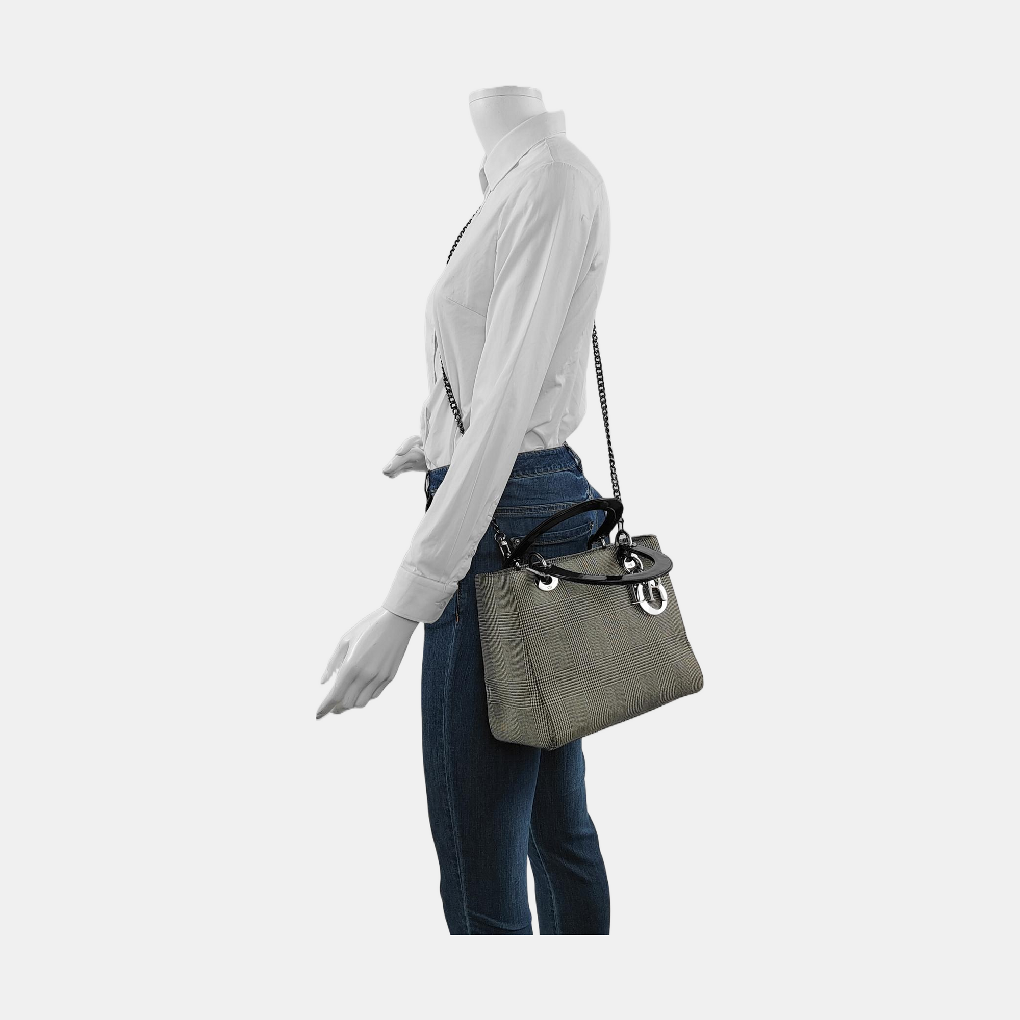 Authenticated pre-owned  Lady Dior Medium Canvas Gray - Shoulder Bag at Looply