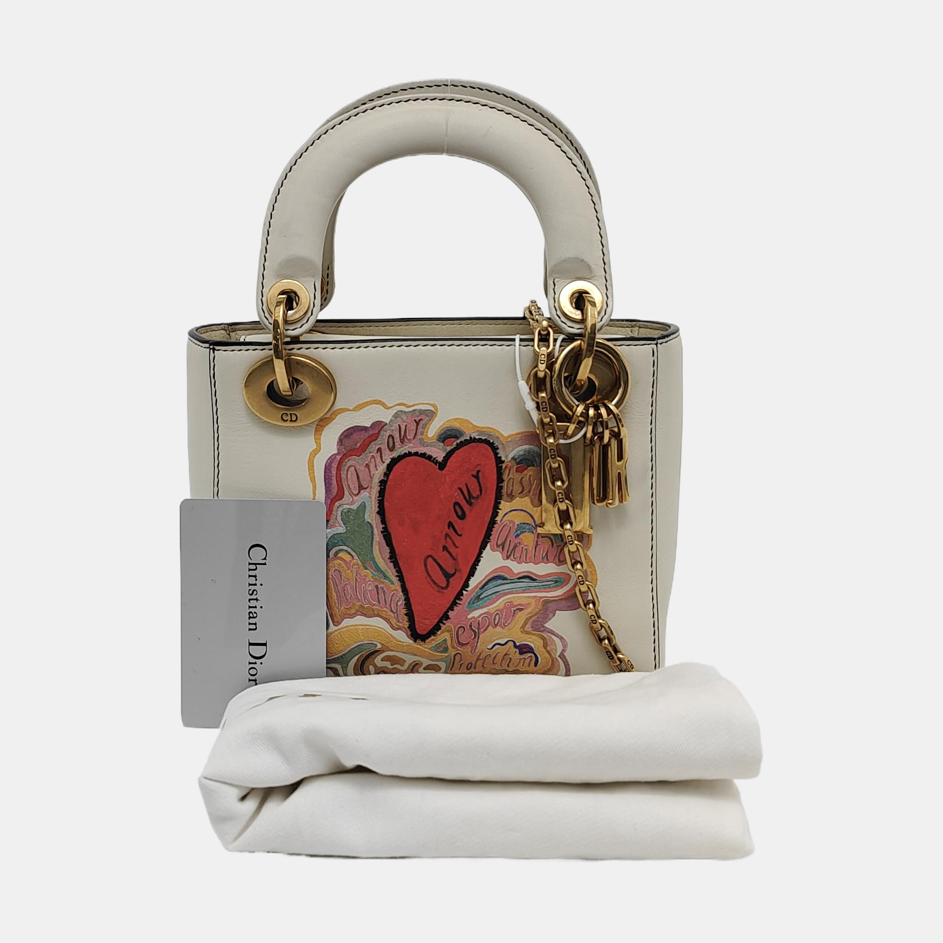Authenticated pre-owned  Lady Dior Mini Lambskin White - Crossbody Bag at Looply