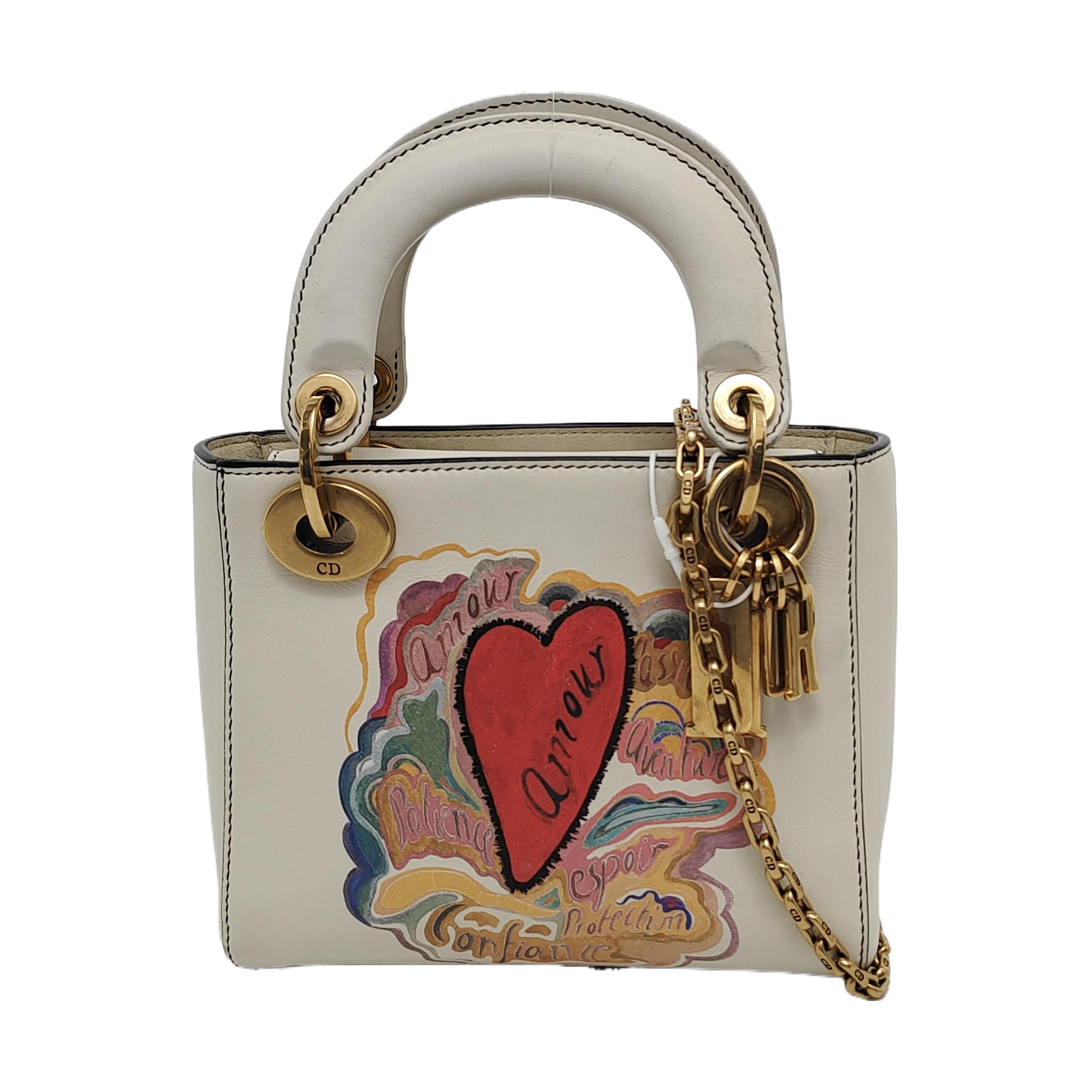 Authenticated pre-owned  Lady Dior Mini Lambskin White - Crossbody Bag at Looply