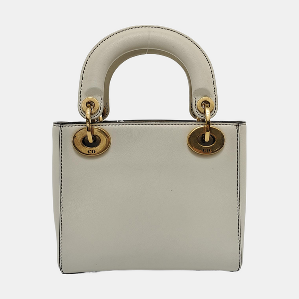 Authenticated pre-owned  Lady Dior Mini Lambskin White - Crossbody Bag at Looply