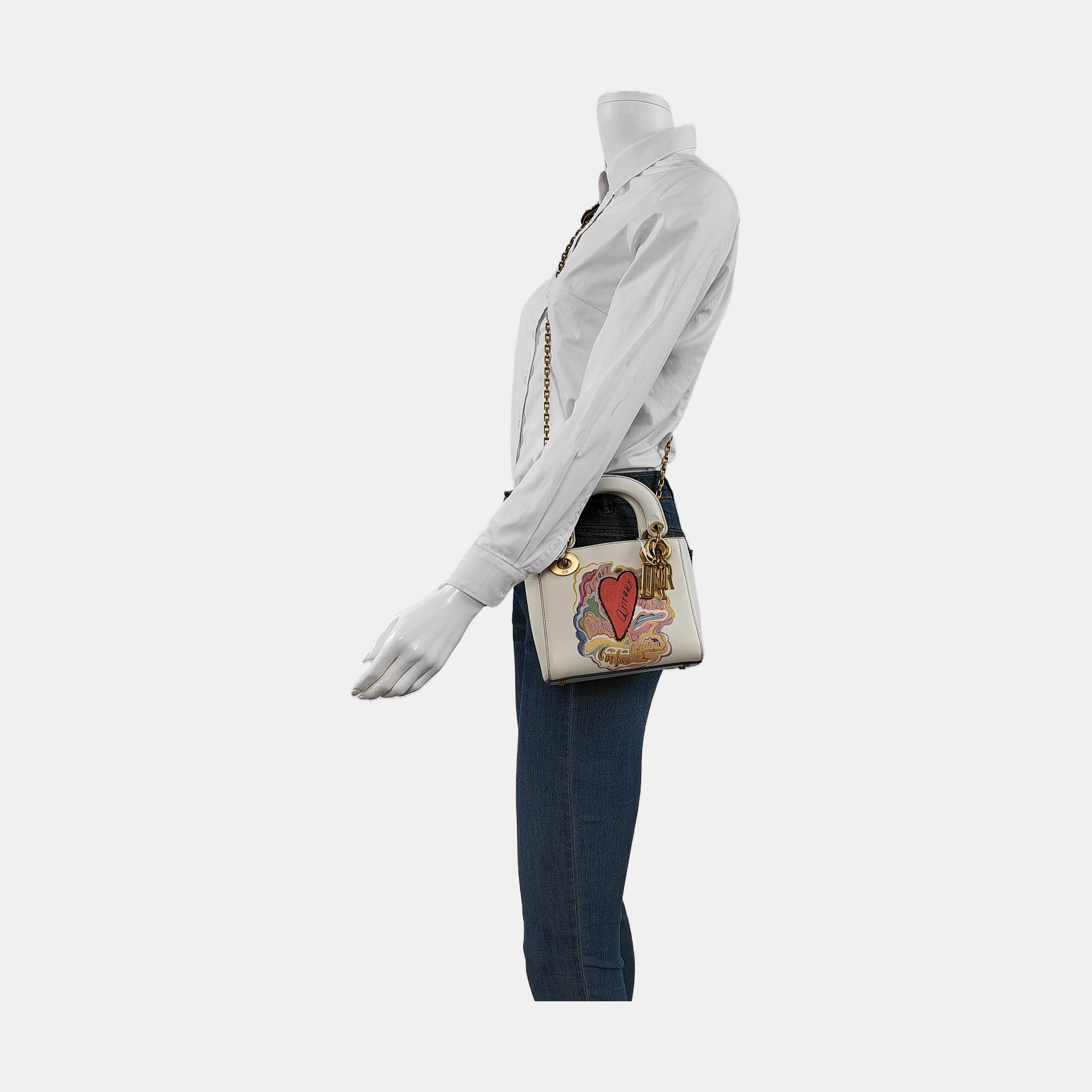 Authenticated pre-owned  Lady Dior Mini Lambskin White - Crossbody Bag at Looply
