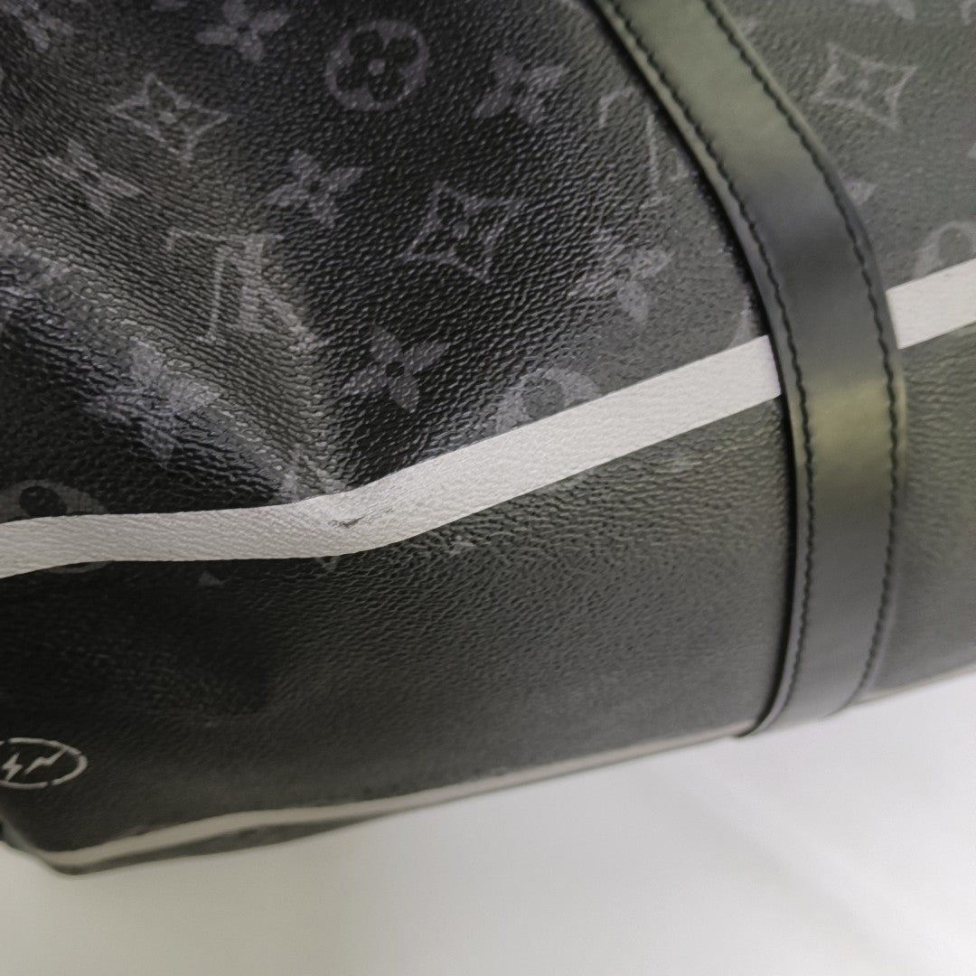 KEEPALL 55 Monogram Coated Canvas Black