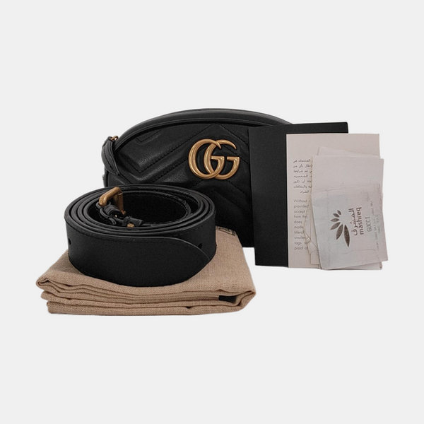 Authenticated pre-owned  GG Marmont Calfskin Black - Belt Bag at Looply