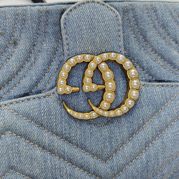 GG Marmont Small Quilted Denim Blue