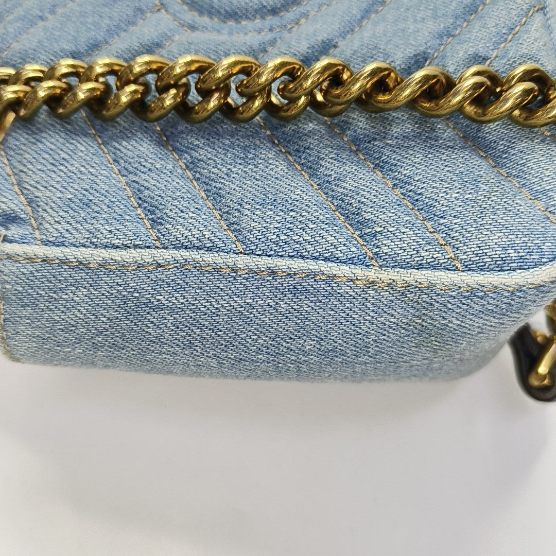 GG Marmont Small Quilted Denim Blue