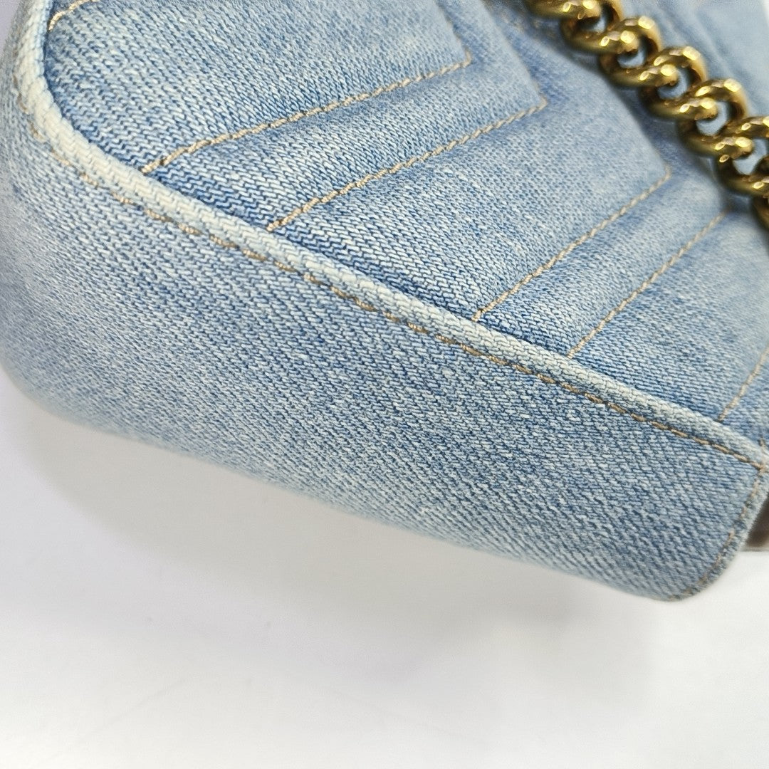 GG Marmont Small Quilted Denim Blue