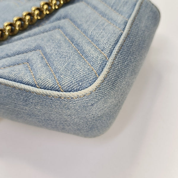 GG Marmont Small Quilted Denim Blue