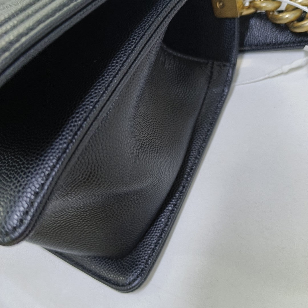 BOY CHANEL Medium Quilted Grained Calfskin Black