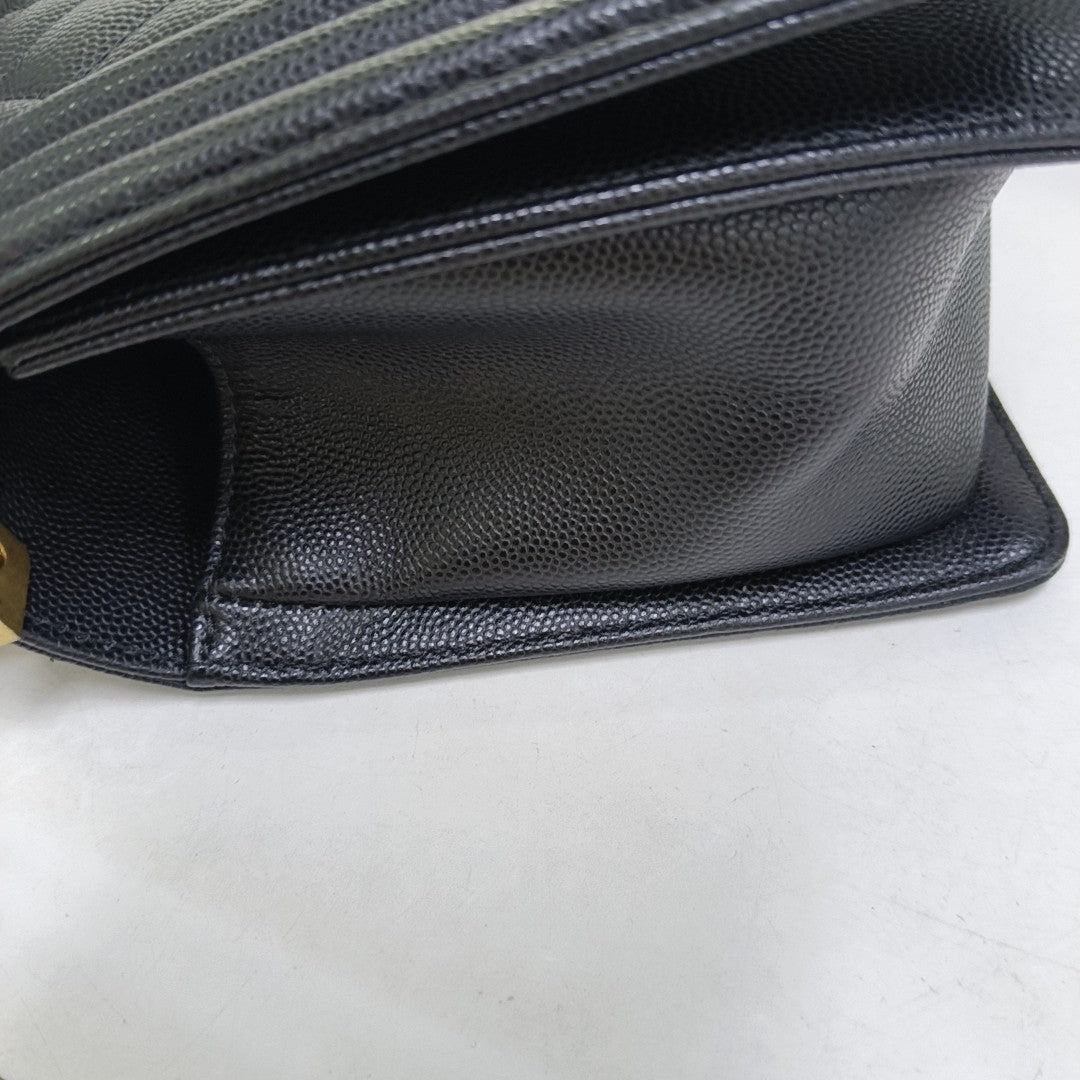 BOY CHANEL Medium Quilted Grained Calfskin Black