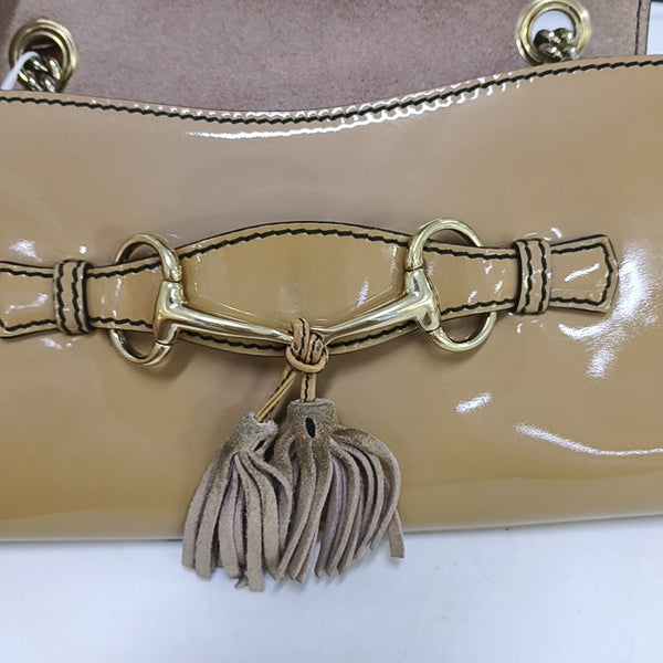 Emily Chain Small Patent Leather Brown