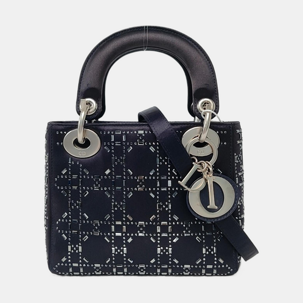 Authenticated pre-owned  Lady Dior Mini Silk Satin Blue - Crossbody Bag at Looply