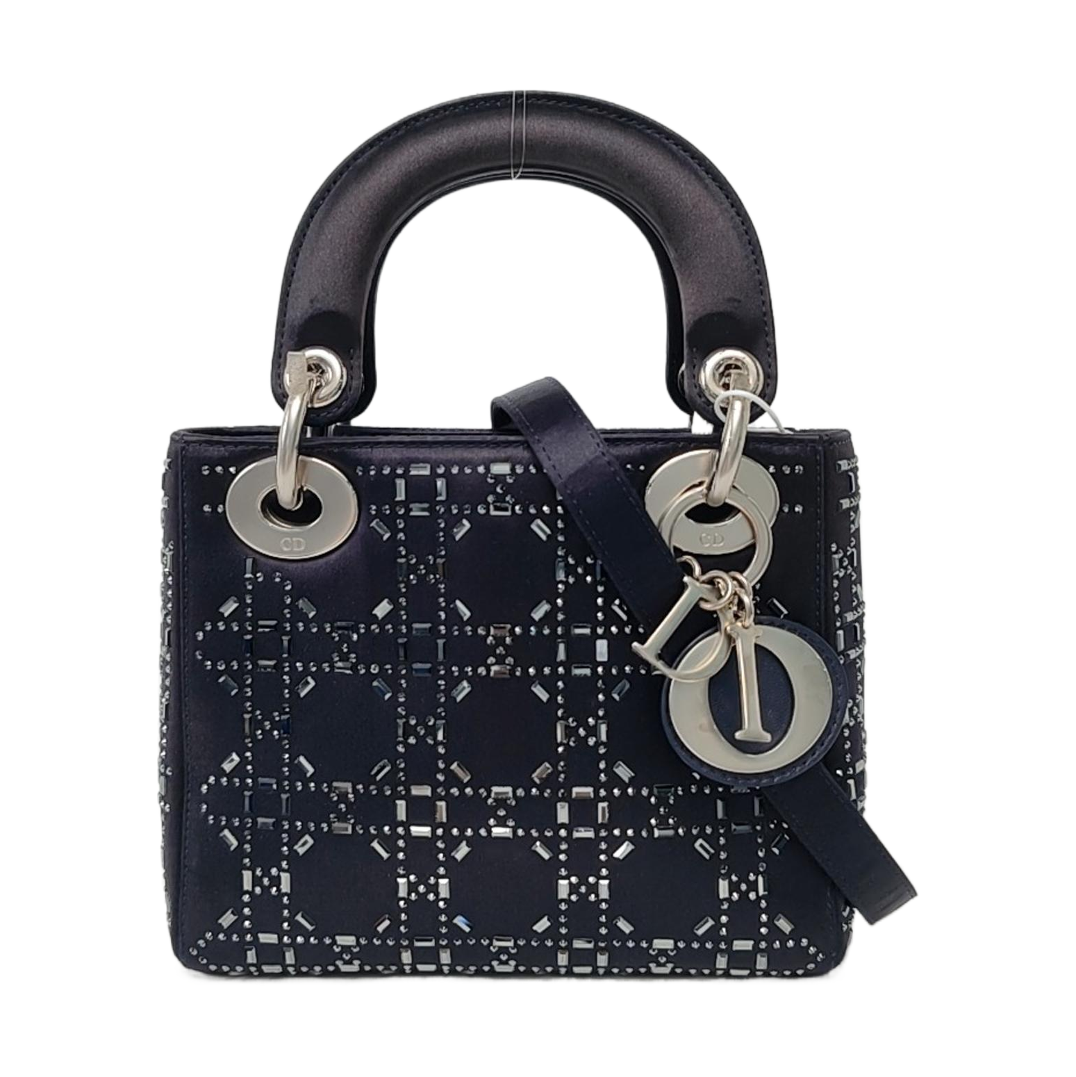 Authenticated pre-owned  Lady Dior Mini Silk Satin Blue - Crossbody Bag at Looply