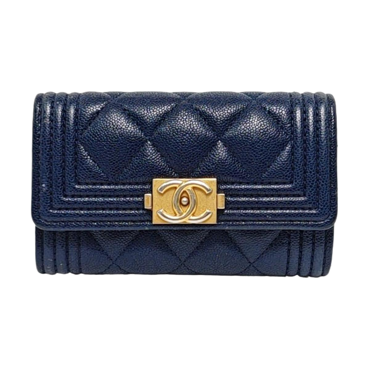 Authenticated pre-owned  Boy Chanel Quilted Grained Calfskin Blue Wallet - Wallet at Looply