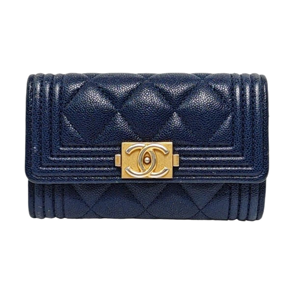 Authenticated pre-owned  Boy Chanel Quilted Grained Calfskin Blue Wallet - Wallet at Looply