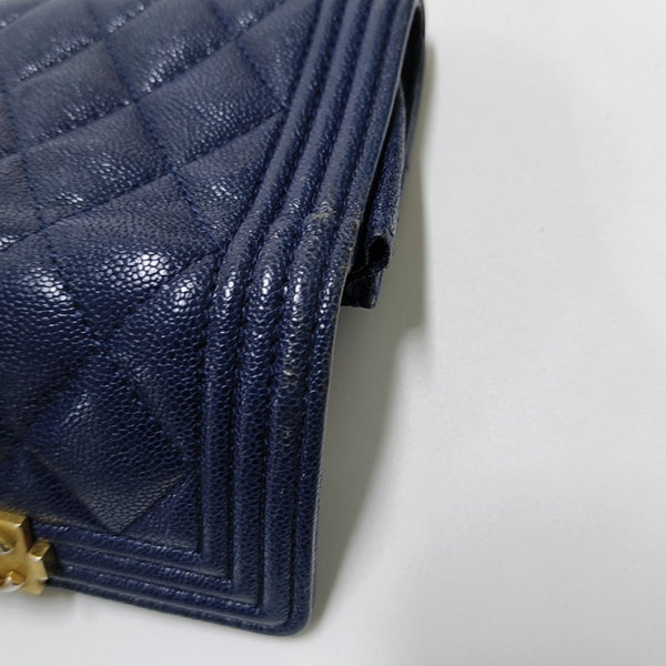 Authenticated pre-owned  Boy Chanel Quilted Grained Calfskin Blue Wallet - Wallet at Looply