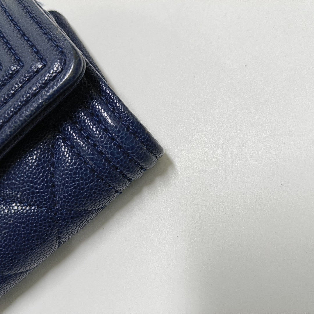 Authenticated pre-owned  Boy Chanel Quilted Grained Calfskin Blue Wallet - Wallet at Looply