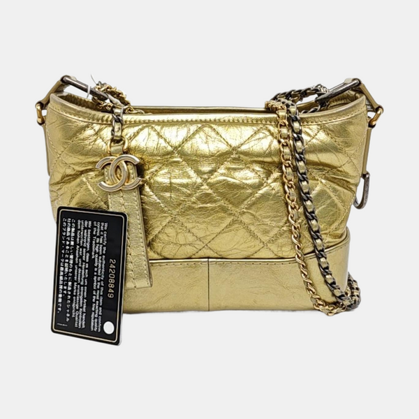 Authenticated pre-owned  Gabrielle Small Quilted Calfskin Gold - Crossbody Bag at Looply
