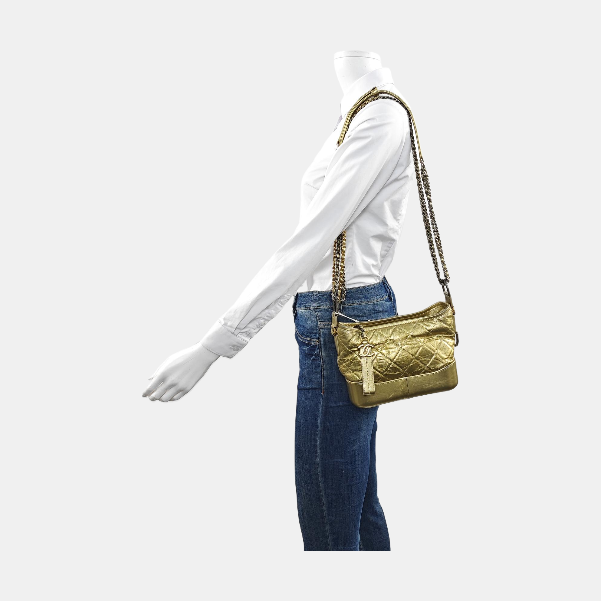Authenticated pre-owned  Gabrielle Small Quilted Calfskin Gold - Crossbody Bag at Looply