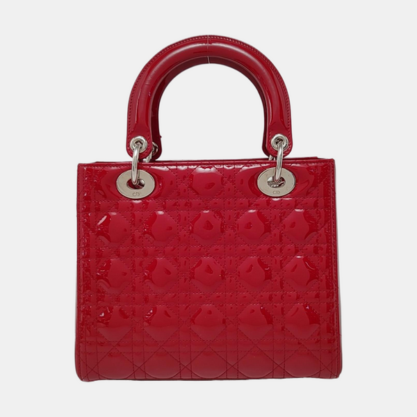 Authenticated pre-owned  Lady Dior Medium Patent Leather Red - Crossbody Bag at Looply