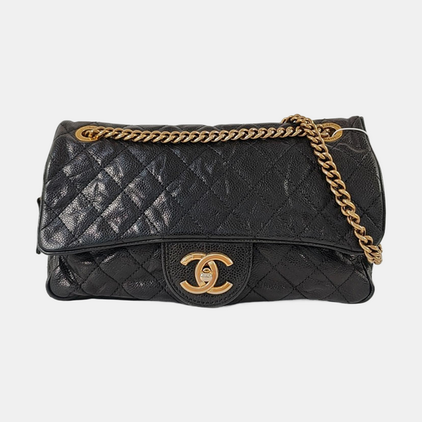 Authenticated pre-owned  Classic Flap Medium Quilted Calfskin Black - Crossbody Bag at Looply