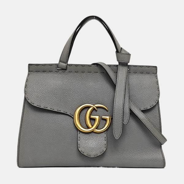 Authenticated pre-owned  GG Marmont Top Handle Calfskin Gray - Crossbody Bag at Looply