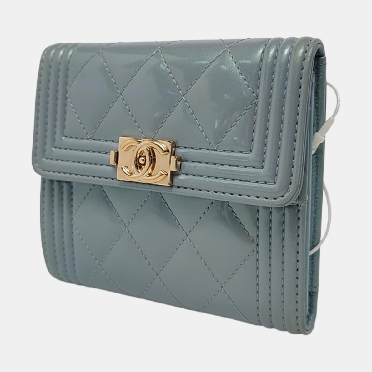 Authenticated pre-owned  Boy Chanel Quilted Patent Leather Blue Wallet - Wallet at Looply