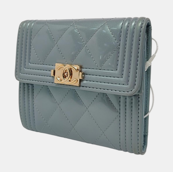 Authenticated pre-owned  Boy Chanel Quilted Patent Leather Blue Wallet - Wallet at Looply