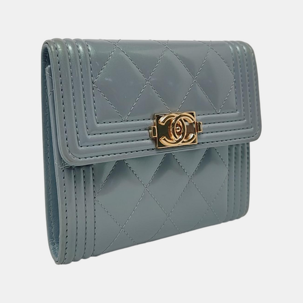 Authenticated pre-owned  Boy Chanel Quilted Patent Leather Blue Wallet - Wallet at Looply
