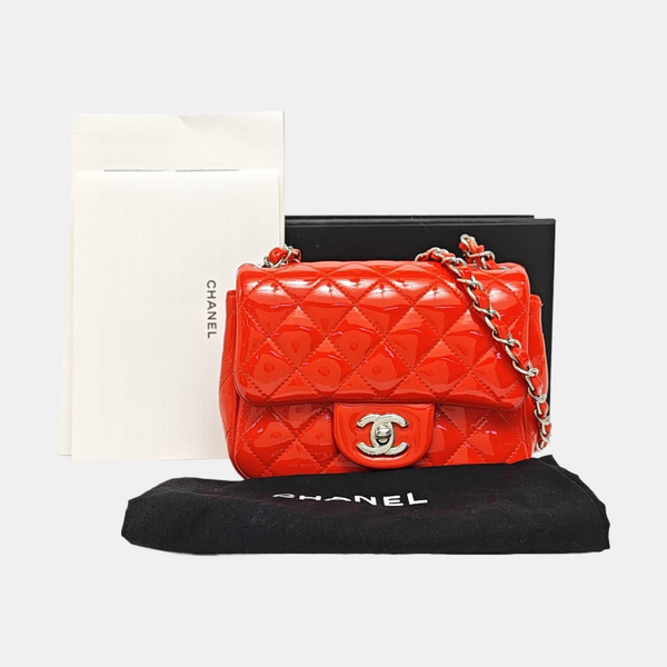 Authenticated pre-owned  Classic Flap Mini Quilted Patent Leather Orange - Shoulder Bag at Looply