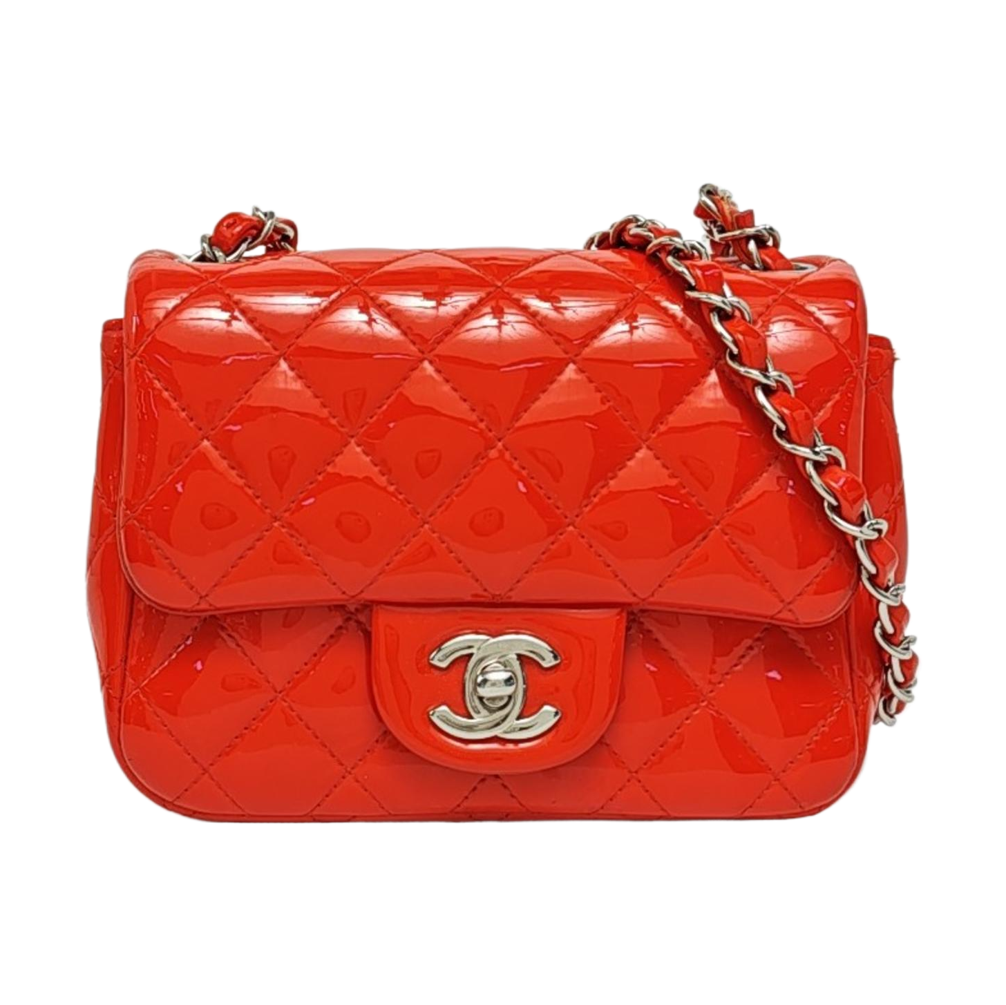 Authenticated pre-owned  Classic Flap Mini Quilted Patent Leather Orange - Shoulder Bag at Looply