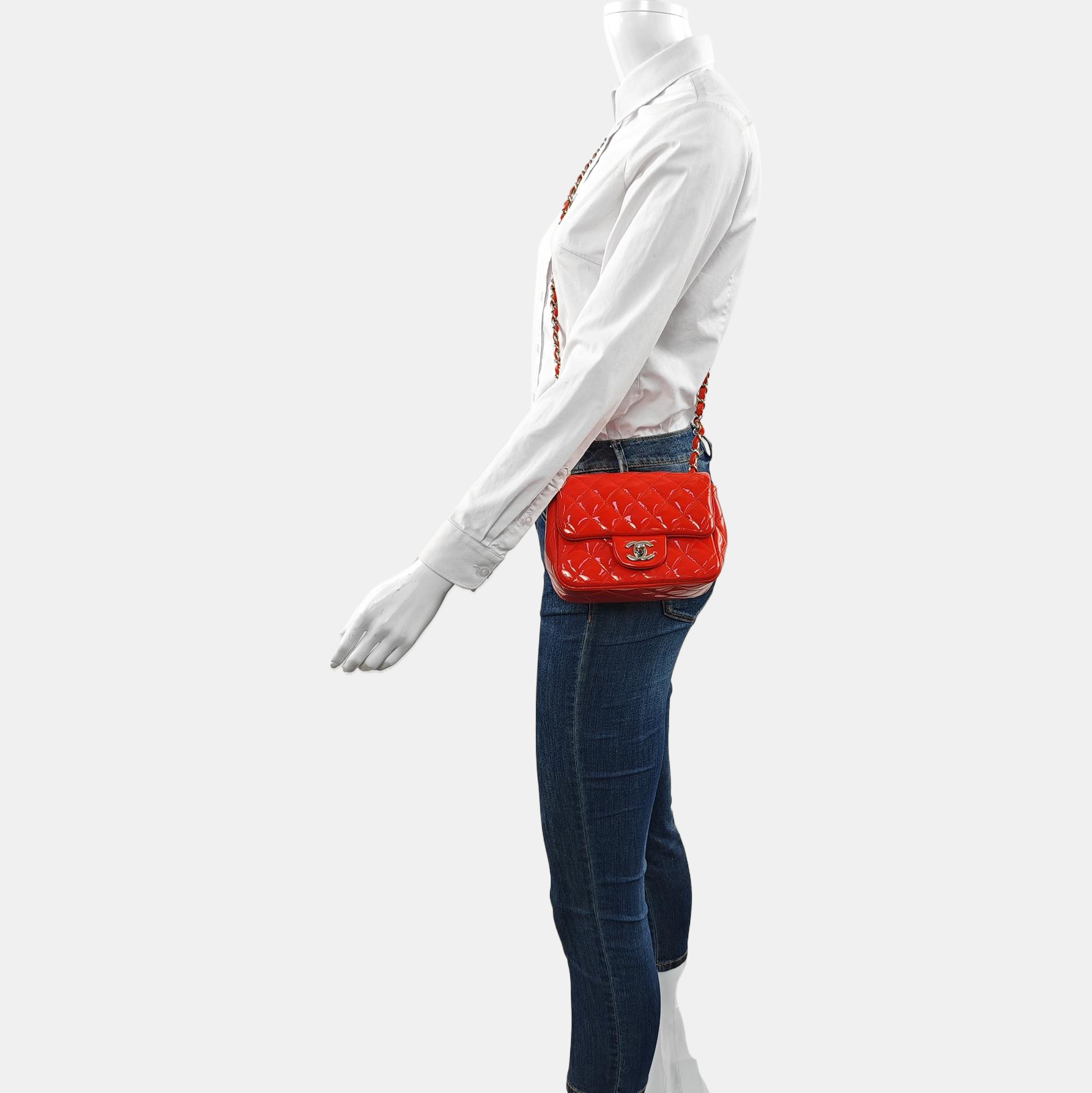 Authenticated pre-owned  Classic Flap Mini Quilted Patent Leather Orange - Shoulder Bag at Looply