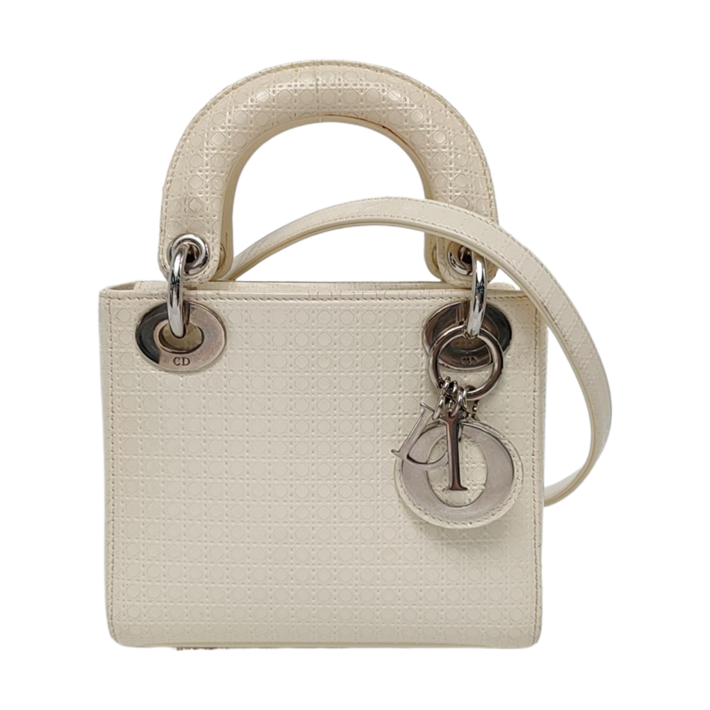 Authenticated pre-owned  Lady Dior Mini Patent Leather White - Crossbody Bag at Looply