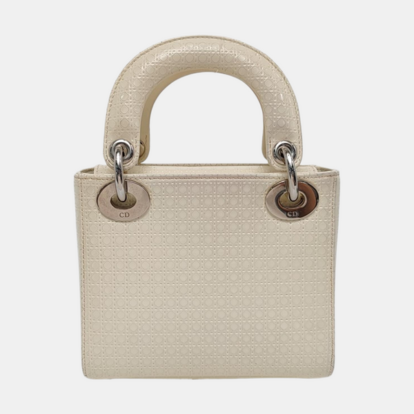 Authenticated pre-owned  Lady Dior Mini Patent Leather White - Crossbody Bag at Looply