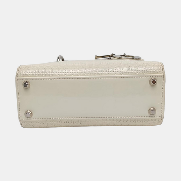 Authenticated pre-owned  Lady Dior Mini Patent Leather White - Crossbody Bag at Looply