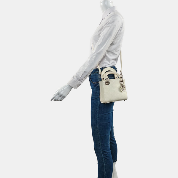 Authenticated pre-owned  Lady Dior Mini Patent Leather White - Crossbody Bag at Looply